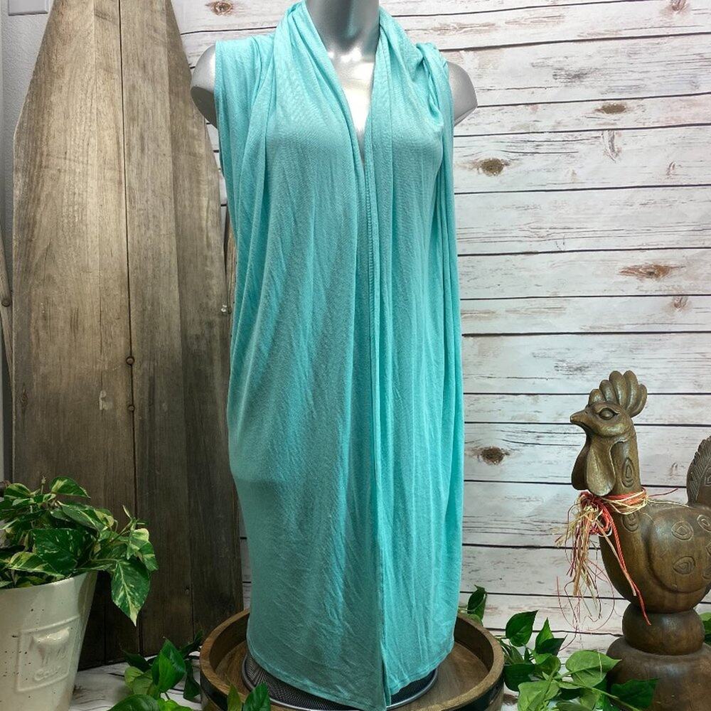 Three Dots Versatile Lightweight Cardigan Sweater L Wear Long or Short Aqua $125